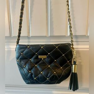 Black Quilted Crossbody Bag with Gold Accents